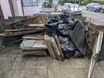 Old shed and some rubble This is a deconstructed old shed, so mainly rotting wood panels.  About 10 rubble bags (sand, stones etc), and  c.10 large paving slabs, c.10bricks, a few tiles, a bit of light felt roof.  Latest pick up tomorrow. NW2 - removed for £214