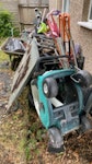 kid toys, metal, gaming chair, old kids toys, old wheel barrow, metal poles for large gazebo, garden table, gaming chair, old blind, plant pots, old fan, old strimer, odd bits of metal. old lawn mower and some garden chairs GU2 - removed for £130