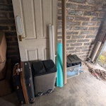 Various items Inc door Items left behind by the previous owner after move. Includes a door, rubbish bin, broken suitcase, old strip light, pieces of old carpet, kitchen cabinet doors + a few other bits BA2 - removed for £94