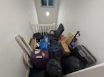 Mixed household junk, chair Mixed household clearance from a second-floor flat in Sidcup. No lift. Items include office chair, old vacuum cleaner, black bags containing old bedding, cardboard boxes, suitcase with men’s XL clothing, old electronics, broken glass , plant pots with old soil, pictures/panels and miscellaneous household items. Some items may be reusable. Temporary parking available outside for loading. Please note collection is from second floor and all items must be carried downstairs. DA14 - removed for £117