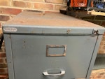 Filing Cabinet & Wooden Desk Vintage Sheer Pride Four Drawer Filing Cabinet, Ok condition, bit rusty, drawers all slide out OK.
Quality John Lewis FSC oak desk & drawers, sadly has got a bit of damp in garage which has affected the look, but could still be re-used - cost £300 in 2021 SP6 - removed for £65