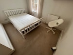 Home stuff Double bed, double mattress, a lamp, ironing board, a box of miscellaneous items, a duvet, bedsheets and towels, a clothes rack, a bag with pillows W6 - removed for £143