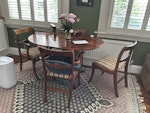 Dining table +4chairs+armchair Wooden dining table + 4 dining clairs, wooden upholstered armchair E1 - removed for £65