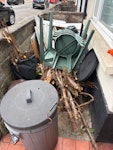Boards, tree trunks cut offs Items for removal:
• Dismantled kitchen cabinets — several units fully taken apart into boards
• DIY rubble sacks — 4–5 sacks
• Plastic chairs — 4 units
• Plastic table — 1 unit
• Tree trunk offcuts — pieces no longer than 1.5 metres
• Plastic pipe — approx. 2 metres long
• Empty rubbish bins — 2 units with lids
• Wooden boards — several pieces SW17 - removed for £156