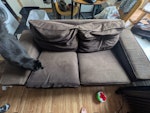Two seater sofa Two seater sofa. Easily repairable with some upholstery work! BN1 - removed for £71