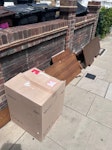 bedframe / wood / bins in box I have a bedframe (reusable) and some stained plywood from a kitchen remodel (good condition) and a box with some kitchen pullout bins that didn’t fit my kitchen - all reusable and decent shape E5 - removed for £59