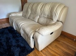 leather recliner 3 seater sofa Cream leather 3 seater sofa. electric recliner. all working. wear to leather on arms. right hand seat has been sat in for the most part. comes apart in 3 pieces RM7 - removed for £182