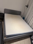 Bed frame, mattress, desk One upholstered double bed frame (needs dismantling), one double mattress and one desk. Items are located inside a flat in Thames City with lift access. Please include dismantling, removal and disposal in your quote. SW8 - removed for £130