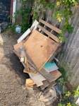 Mixed wood, old doors, ladder, Collection of mixed waste including wooden planks, old shelving, cabinet doors, a ladder, insulation material and several bags of household rubbish. Everything is already outside with easy access. NW9 - removed for £130