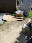 Cardboard boxes furniture Cardboard boxes and old garden furniture bbq and some other bits old tool boxes with old tools and a cement mixer on stand SO50 - removed for £156