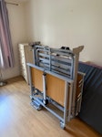 Apartment furniture Single electric hospital type bed & mattress.
Double wardrobe.
Large chest of drawers.
Small chest of drawers.
2 small cupboards.
3 electric reclining armchairs.
1 armchair.
Double settee.
4 dining chairs.
1 dining table.
1 upright fridge freezer.
1 rug. ST5 - removed for £383
