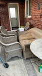 Garden furniture and electroni 3garden armchairs, 1 2-seater garden sofa, 2 TVs, 1 glass TV stand, 1 garden table, 1 coffee table, 1 chest of drawers, 1 2-door wardrobe, 1 toolbox, plus a few small miscellaneous items. CM2 - removed for £357