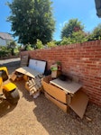 Solar install rubbish Wooden pallet, cardboard boxes, shells, some tiles and other solar install waste. RG9 - removed for £150