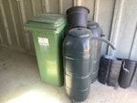 Wheelie bin and water butts One large green wheelie bin, two slim black water butts
Scrap metal from an old garden swing, old rotary line TN13 - removed for £58