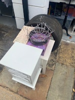 Tyre, 2 drawers, other bits collected by Pat Smith Environmental Ltd