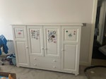 Solid wood wardrobe. I have a solid wood wardrobe from LaRedoute. My daughter had it in the past 5 years and she covered the doors with stickers. There’s a long crack on the inside- it’s damaged when we moved last time. I’m hoping someone can save this as it’s a nice piece of furniture. RH19 - removed for £65