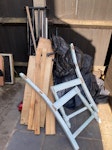 Wood,bags of rubbish, poles Two chair legs 
Wooden slats 
Poles 
An airbed 
6 bin bags of rubbish SE6 - removed for £57