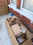Cardboard, 2 boxes wood floor large cardboard box full of cardboard, 2 boxes of wooden flooring SW14 - removed for £29