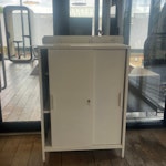 Office furniture White storage cabinet, printer, rhino statue and a large coat rack with storage at the base. NW1 - removed for £104