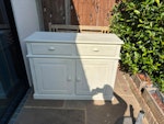 Sideboard - still useable Shabby chic sideboard, still useable. There's a hole in the back, that was to accommodate a wall scoket/plug, but otherwise fine. Some wear, but nothing a quick coat wouldn't fix. Free to collect - just email / text me to arrange a time. Prob need a van - width 120cm, depth 46cm, height 91cm. TW2 - removed for £45