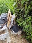 From Bathroom renovation Bags of rubble and tiles, a bath tub, small sink, toilet and cistern, pallet and bits of wood E17 - removed for £130
