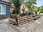 wood decking Timber from a decking which has nails- two stacked piles and loose boards. 
Also one pallet KT6 - removed for £257