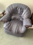 Armchair - rock, recline Leather covered arm chair with rock, swivel, recline. Leather very warn on one arm, springs weak, sagging. I assume not recyclable. GU46 - removed for £71