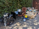 Appliances,mattresses,chairs.. Mattresses: 2 double, 1 small double & 1 cot
2 office chairs
1 TV
1 microwave
1 Deep fat fryer
Other small appliances
1 Small tricycle, kids' ride-in car
Multiple bags of general waste & collapsed boxes. RG12 - removed for £350
