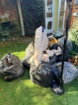 bags household, 2 lights, one bags of cardboard, plastic, rubbish, one working electric light, one broken electric light, one broken parasol and base,one small box of broken tiles/gardenpots W4 - removed for £83