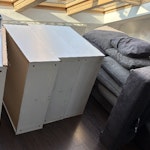 1 x sofa, 4 x storage cabinets 4 x storage cabinets, strip of worktop that was on top, various batons that held them to the wall, one L shape sofa in 2 sections.
For times I can do Tues, Wed, Thurs but it has to be before 12pm or in the evening after 4:30pm I will need help to move the sofa out of the flat which I can't do on my own. It's light but bulky. N8 - removed for £214