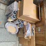 Cat tower, cardboard and food Dismantled cat tower, small
amount of paper and cardboard plus a box with what was left in our fridge and freezer (ie food waste) SW14 - removed for £71