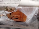 Bed frame, garden bench , oak Solid oak front door . Old bed frame , brand new kitchen work top , garden bench, tabletop miscellaneous/ rubbish KT4 - removed for £104
