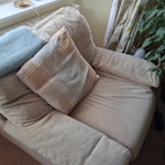 Bedroom suite, bed, sofa + arm Children's wardrobe, dressing table and chest of drawers. A single bed. A large armchair and 3-seater sofa. Two small cupboards. CM13 - removed for £335
