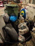 Household rubbish and junk Household rubbish and junk: 
4 bags mixed rubbish
~20 large cardboard boxes 
1 box filled with styrofoam
1 small bag of Styrofoam packing peanuts
1 small bag of ceramic plates and bowls (<10 items) 
1 small bag with special waste: broken electric sander, bag of batteries, 1 light bulb
1 metal drying rack 
1 small rug
3 doormats (in bag)

Reusable (if not collected by neighbours)
-small dishwasher
-2 bookcases dismantled with all screws included E17 - removed for £169