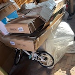 2 seat sofa, bar chair, board 2 seats sofa, some boxes, bar chair, bicycle, and one wooden board to collect DA10 - removed for £130
