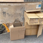 Boxes mostly Mostly boxes, one old bbq cover, one small pizza oven in its box, and an old monitor. WD23 - removed for £64