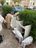 2 basins, wood units, boxes collected by Morley’s Rubbish Clearance