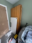 5 internal doors and desk top 5 internal doors, 4 are older (we have replaced). 1 is a replacement door we cut out wrong. All wood. 1 desk table top from a desk we took apart - is plastic. 
We are a flat but can bring all of the doors to the ground floor and can help load in a van. CM1 - removed for £117