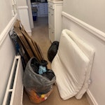 Flat clearout Cardboard boxes, rubbish bag, mattress protector etc. SW6 - removed for £71