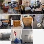Furniture clearance, ground fl Household furniture and rubbish clearance from a house in Jericho, Oxford. Collection needed Tue 25th or Wed 26th Aug. Includes small hand lawnmower (31 in), 2 lawn chairs, 4 wooden chairs, several tables, long narrow cabinet (40 in), slightly heavy TV stand cabinet, laundry drying rack, fan, household rubbish bin, and 5 standard rubbish bags. All items are downstairs. Collection should include all loading, disposal/recycling, and necessary labor. Photos of items attached as collage. OX2 - removed for £184