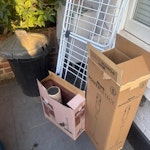 Empty bin, hoover, box, rack Black bin (empty), hoover in box, cat pole in box, drying rack. TW11 - removed for £41