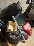 Bed frame, mattress and 5 bags Bed frame which is in two parts and a king size mattress. I then have 5 bin bags of waste (this is old and broken items from a garage clear out. CF32 - removed for £117