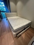 double bed and mattress double bed frame with head piece and drawer underneath, and a double bed mattress. N17 - removed for £91