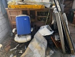 Mixed waste Rabbit hutch. Bed frames. Office chair. Old carpet. Mop buckets. Mop. Blind. Kingspan insulation sheet. Old spoiled clothing. DE12 - removed for £257