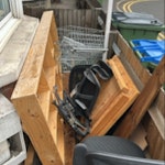 timber, baskets, chairs I have spare timber from all tables and wardrobes, some aluminium baskets from the same old wardrobe and 2 old office chairs SE7 - removed for £83
