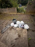 bags of rubbish, plastic bin mix of household waste, clothes and random items, plastic bin and clothes dryer M4 - removed for £29