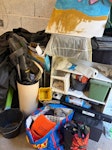5m3 of mixed bits for disposal 5m3 of waste. Stored in garage. Main items are a desk and a dismantled sofa bed. SG9 - removed for £194