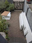 Mdf flatpack + aluminium frame disassembled ikea flat pack furniture and a 50 × 70cm aluminium frame. at the front of house, ready for collection E15 - removed for £57