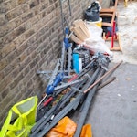 Mix of various separate items pile of various items. Some are DIY waste. Metal bars from bed. SW15 - removed for £83