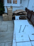 Moving boxes & cartons a pile of moving boxes (ca 50) and a pile of carton from flat pack furniture, all cut up and folded. 3 moving boxes with wrapping paper SW13 - removed for £83